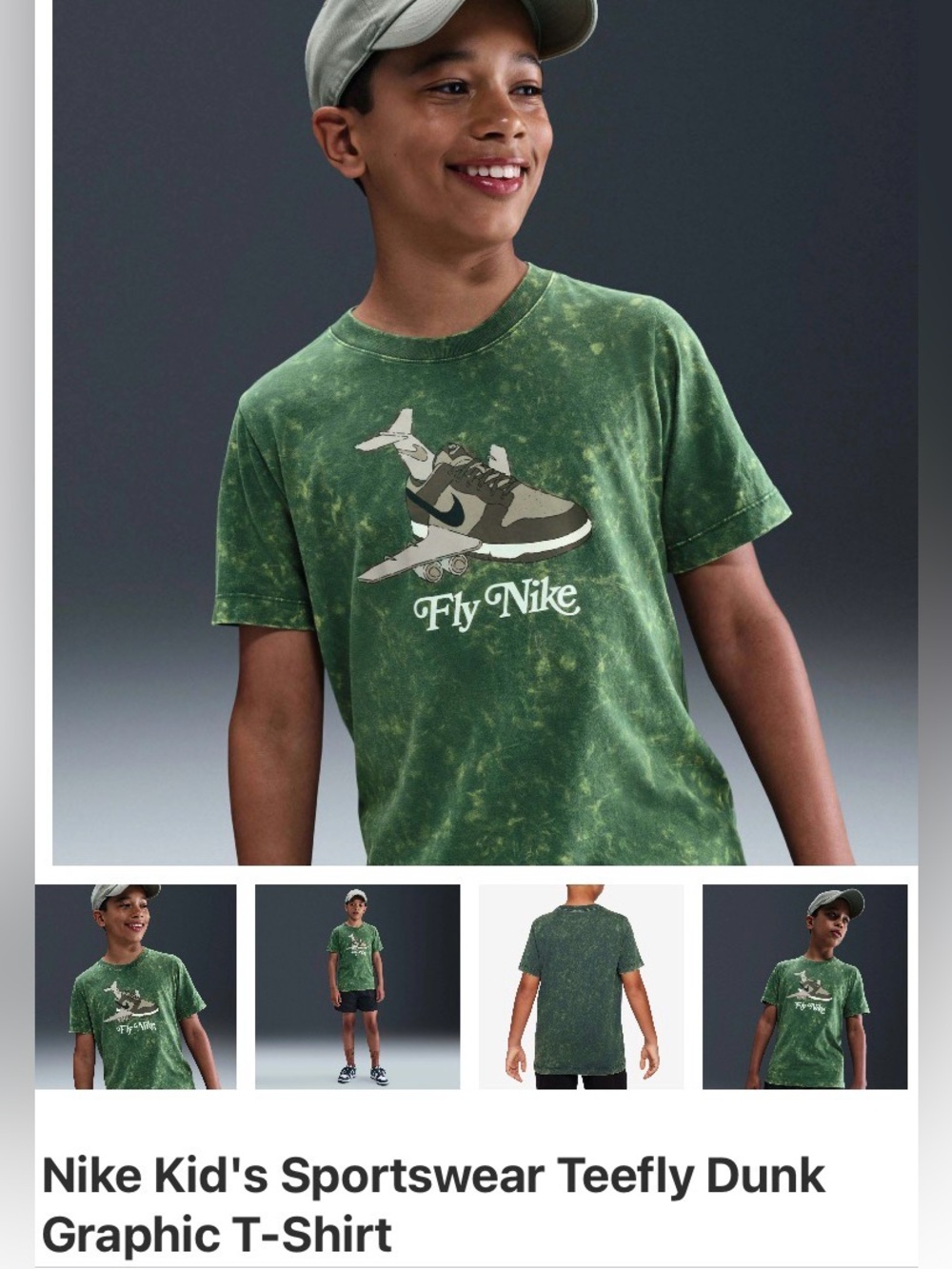 Nike Kids Green Tie-Dye 'Fly Nike' Graphic Tee